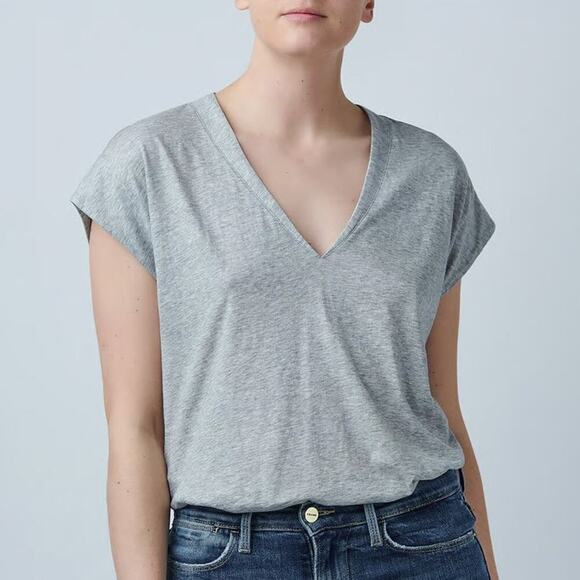Frame Le Mid Rise Vneck Tank Top in Gris Heather Size XS - Picture 1 of 6